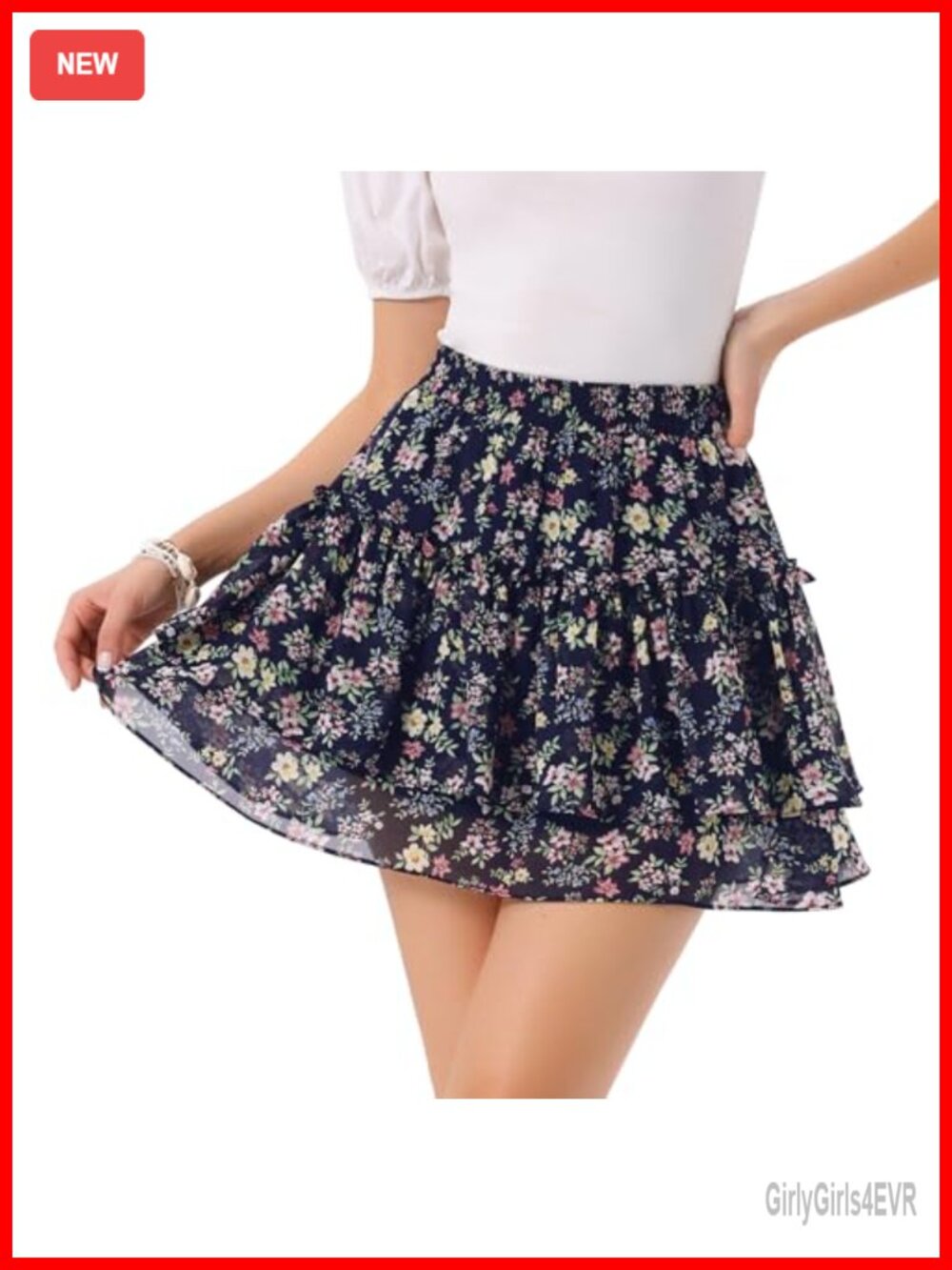 Floral Tiered Ruffle Chiffon A-Line Flowy Mini Skirt